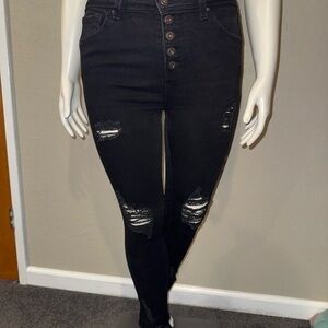 Wax Jean High Rise Black Distressed Jeans